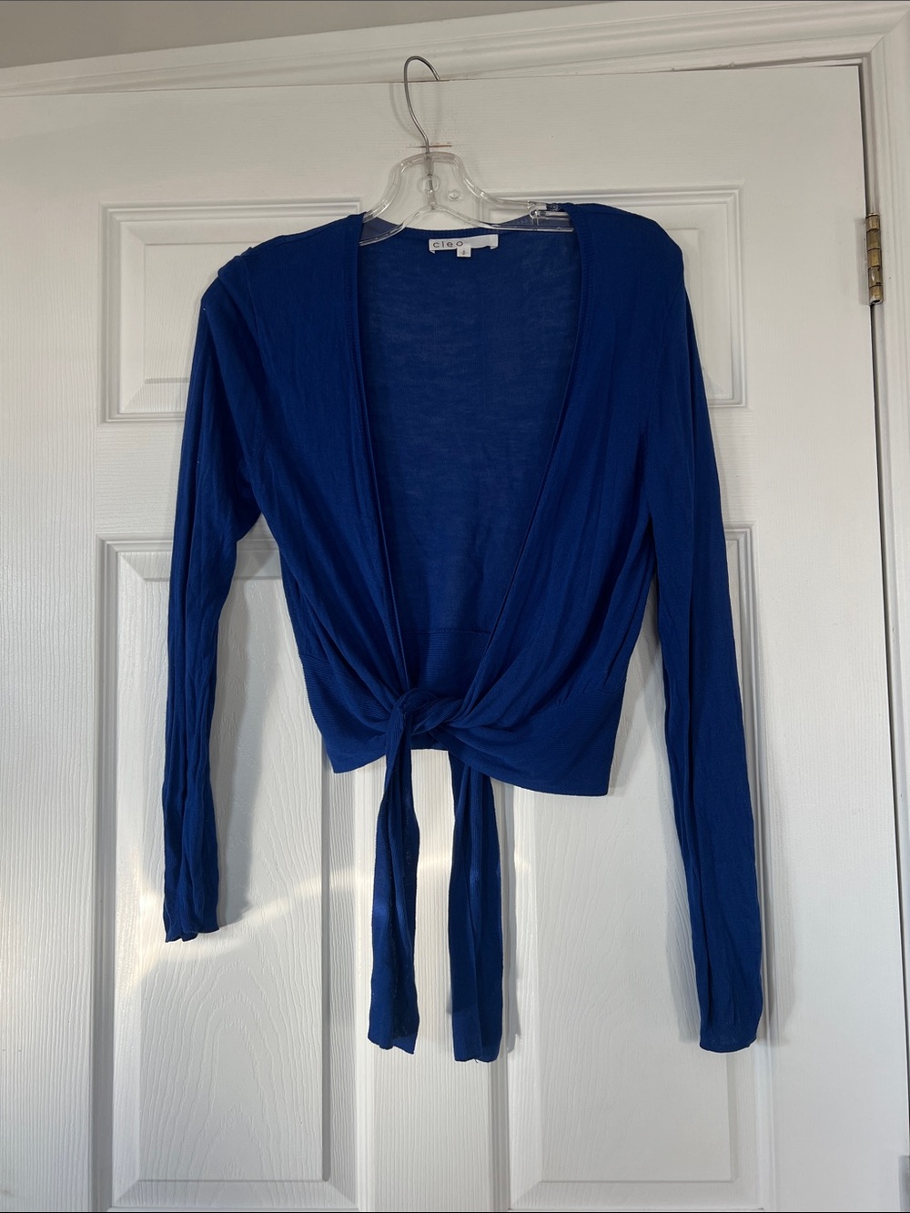 cleo Cobalt Blue Tie-Front Long Sleeve Crop Top